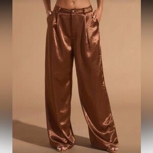 COMMENSE Elegant Brown Satin Women's Pants